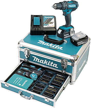 makita Akku-Schlagbohrschrauber-Set DHP482RFX9 mit 2 Akkus